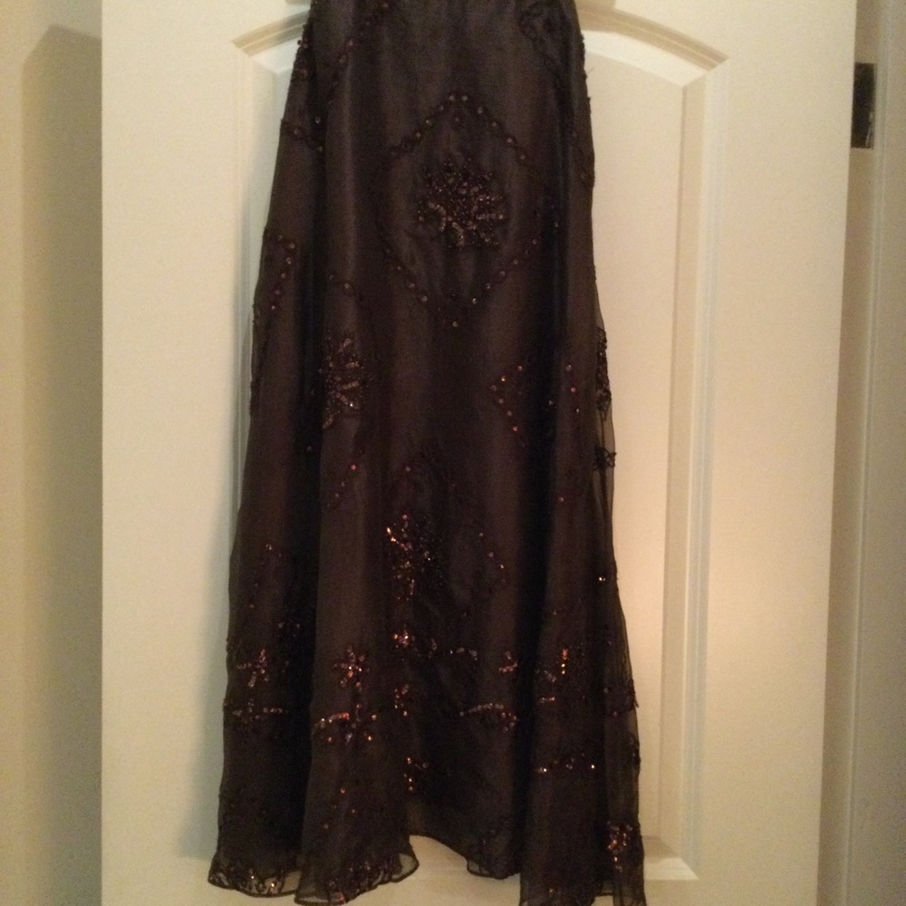 LaFayette midi skirt - silk - with copper sequins.Jupe longue soie voilage